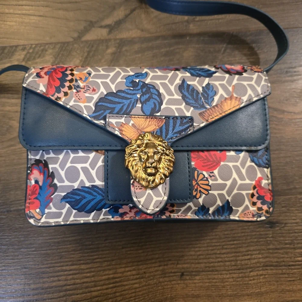 Anne Klein‎ Diana Double Flap Crossbody Strap Lion Floral Print Shoulder Purse